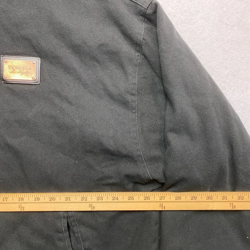 YoungLA Canvas Hooded Jacket Mens Large Black Quilted Lined Full Zip Workwear